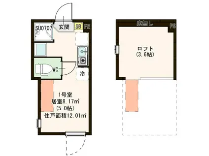 ハーモニーテラス徳丸III(ワンルーム/2階)の間取り写真