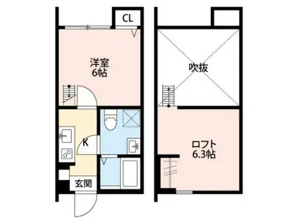 ソラーナ(1K/2階)の間取り写真