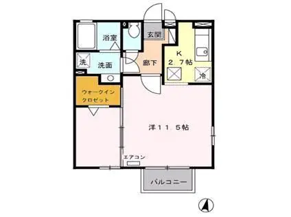 ヴィクトワールⅡ(1K/1階)の間取り写真