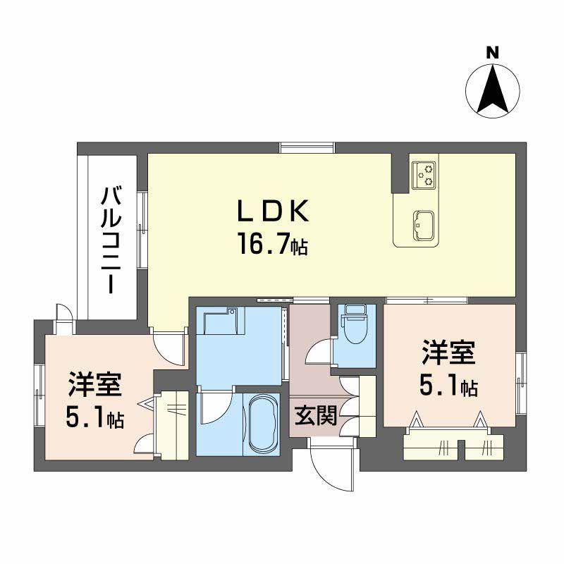 パルコートII(2LDK/2階)の間取り写真