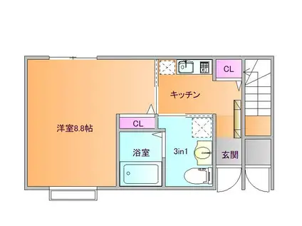 ラ・ベルメール(1K/1階)の間取り写真