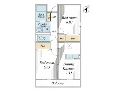 パレットモア公津の杜A棟(2DK/1階)の間取り写真