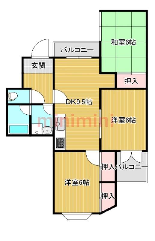 サンヴェール高槻(3DK/1階)の間取り写真