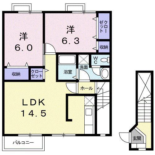プリマヴェーラI(2LDK/2階)の間取り写真