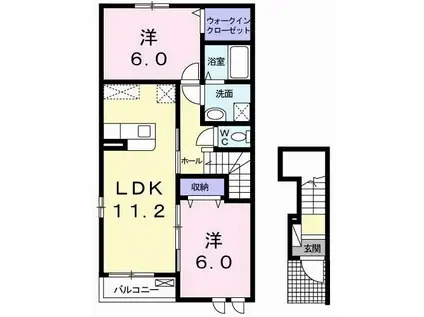 グランコルB(2LDK/2階)の間取り写真