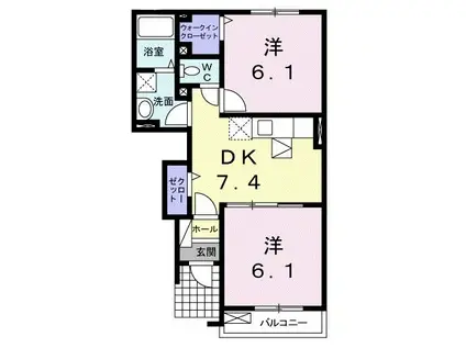 ウィングメゾンC(2DK/1階)の間取り写真