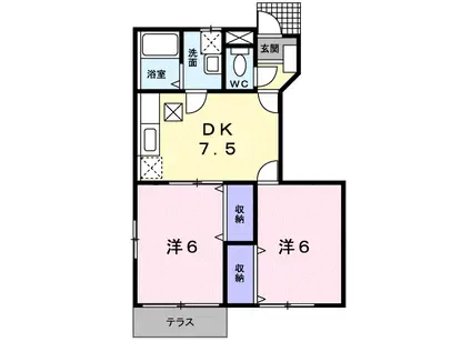 センプレ ヴェルデI(2DK/1階)の間取り写真