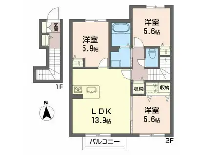 シャーメゾン・フォルトーナ(3LDK/2階)の間取り写真