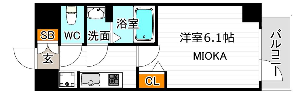 スプランディッド天王寺パークサイド(1K/12階)の間取り写真