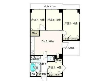 ライオンズマンション学園前(4DK/4階)の間取り写真