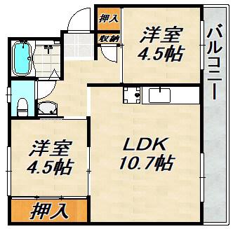 ドミールサニー君影町2号棟(2LDK/1階)の間取り写真