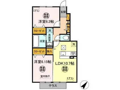 月うさぎ弐(2LDK/1階)の間取り写真