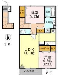 カーサアリエッタ A棟(2LDK/2階)の間取り写真
