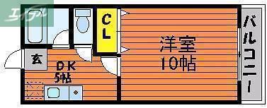 リズミラルU(1DK/2階)の間取り写真