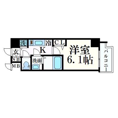 プレサンス心斎橋ブライト(1K/12階)の間取り写真