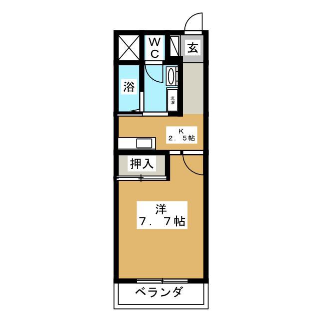ルート南向 B棟(1K/1階)の間取り写真