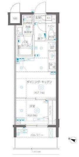 AELL横浜吉野町(1DK/7階)の間取り写真