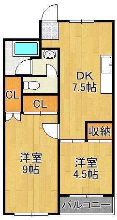 シェリール井堀通(2DK/2階)の間取り写真