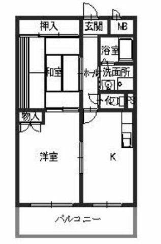 ドゥミール西山本(2LDK/4階)の間取り写真