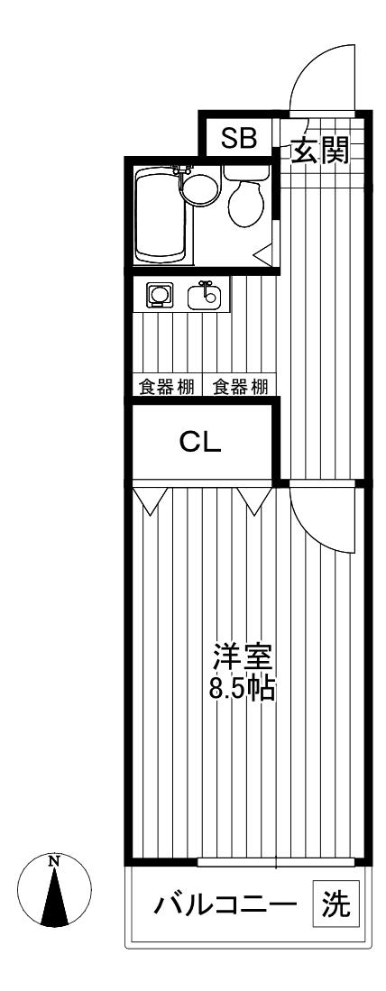 ウェル明大前(1K/3階)の間取り写真