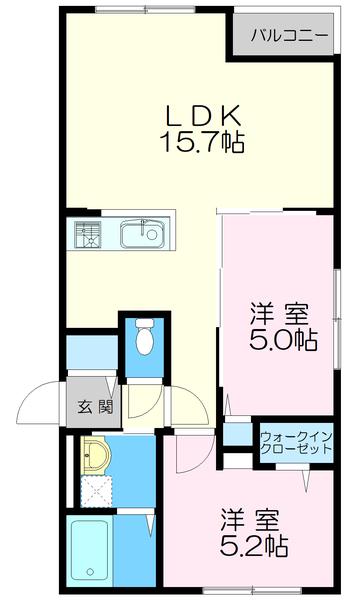カームヒルズ(2LDK/3階)の間取り写真