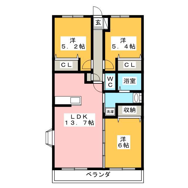エクセレントビュー矢立(3LDK/3階)の間取り写真