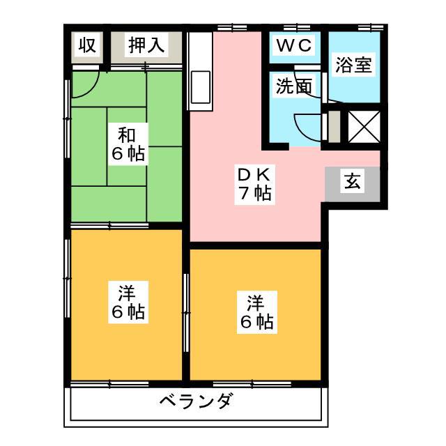 コモンシティ千代田 B棟(2LDK/2階)の間取り写真