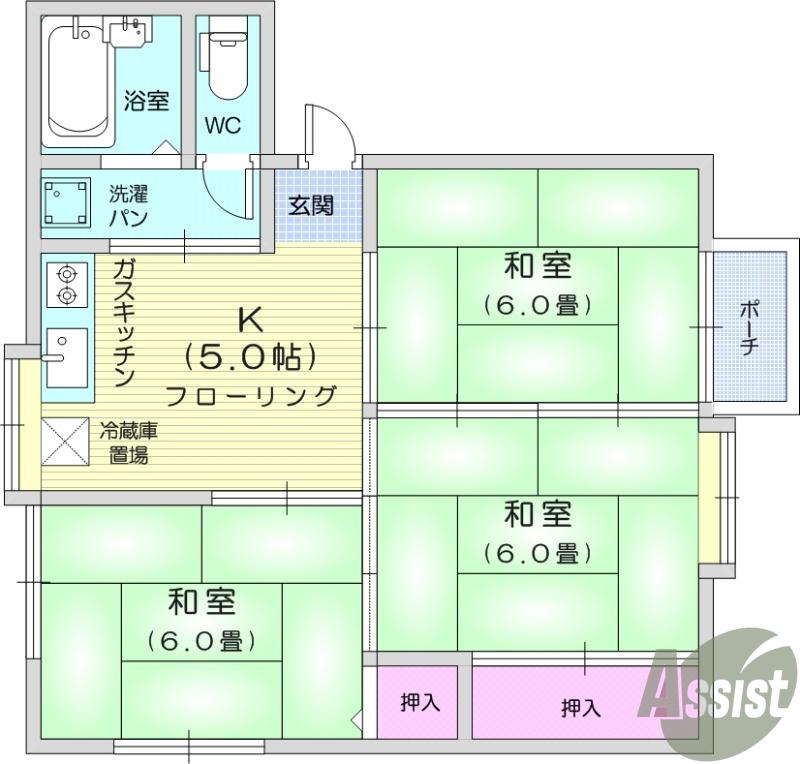 サンパレス幸(3DK/1階)の間取り写真