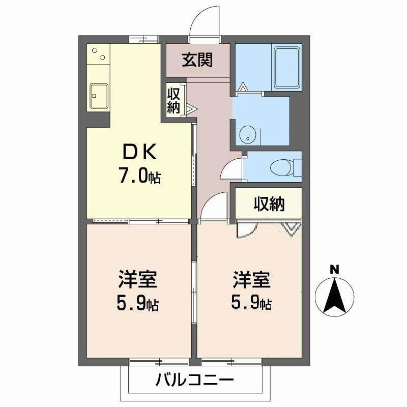 ビューハイツ ウェル(2DK/2階)の間取り写真