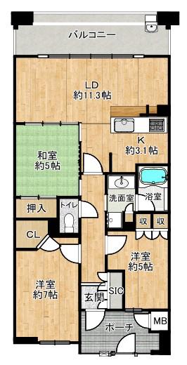 メゾンドールエスポトーレ住吉(3LDK/12階)の間取り写真