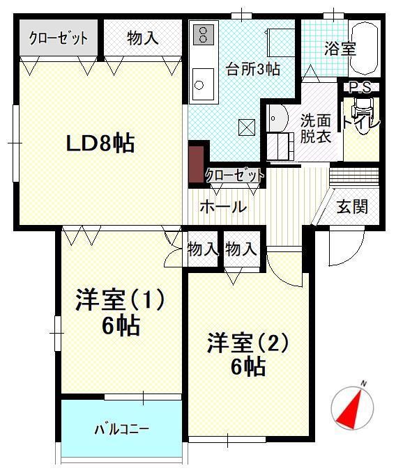 クラシオン(2LDK/1階)の間取り写真