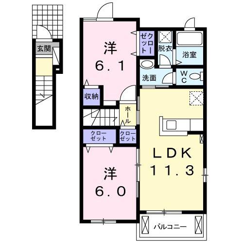 ビラ・ミシェル(2LDK/2階)の間取り写真