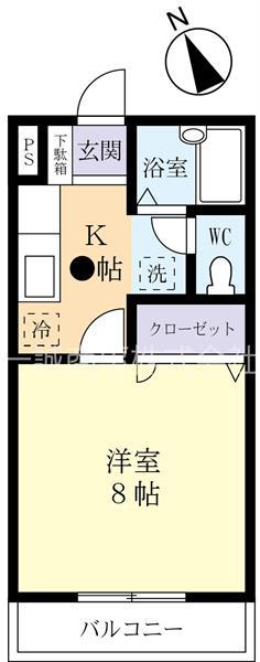 カーサ・クレスト I(1K/2階)の間取り写真