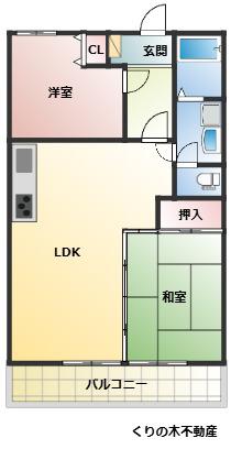 ルミウス鯉池(2LDK/2階)の間取り写真