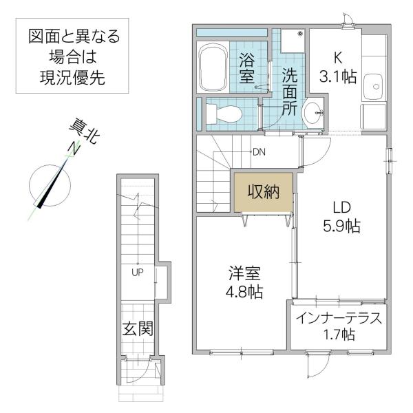 那珂市菅谷字寄居 アパート(1LDK/2階)の間取り写真
