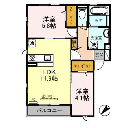 フェリーチェ(2LDK/3階)の間取り写真