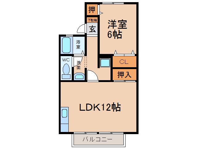 グランディアF(1LDK/2階)の間取り写真