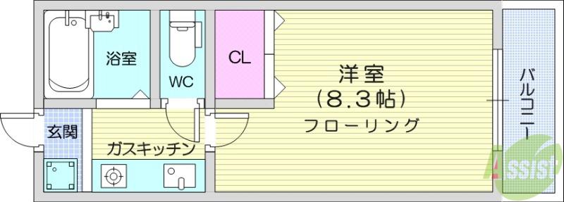 ハイマート小松島(1K/2階)の間取り写真