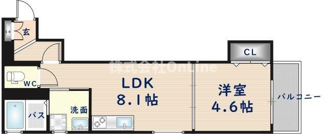 ティアラ北巽(1LDK/1階)の間取り写真