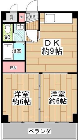 ジョイテル III(2DK/2階)の間取り写真