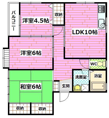 レジデンスせせらぎ(3LDK/2階)の間取り写真
