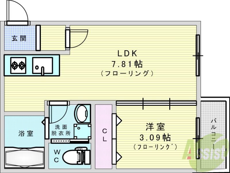 プリヴェ江坂(1LDK/1階)の間取り写真