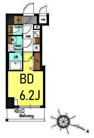 S-RESIDENCE横濱吉野町BURGEON(1K/5階)の間取り写真