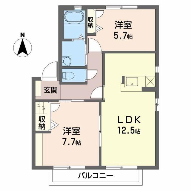 ヴェルドミール B棟(2LDK/2階)の間取り写真