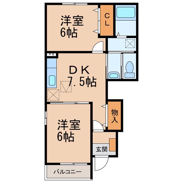 コニファーII番館B(2DK/1階)の間取り写真