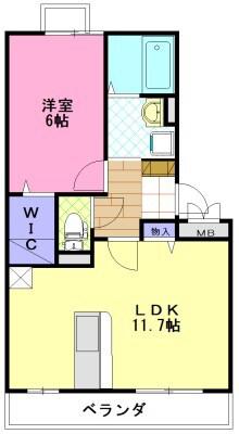 グランドキャッスルFUKUCHI A(1LDK/2階)の間取り写真