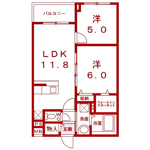 アルフォンブラ(2LDK/2階)の間取り写真