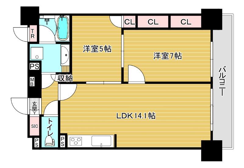 エスリード長堀タワー(2LDK/12階)の間取り写真