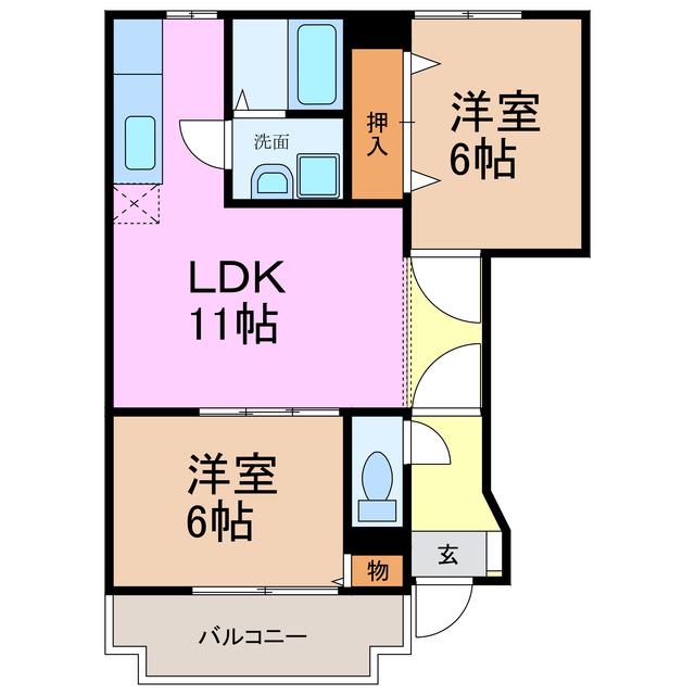 ヴェルネッツ有松(2LDK/1階)の間取り写真
