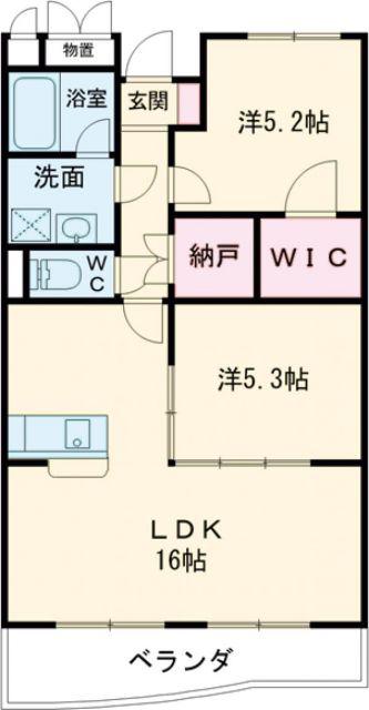セレーノ小鷹野(2LDK/1階)の間取り写真